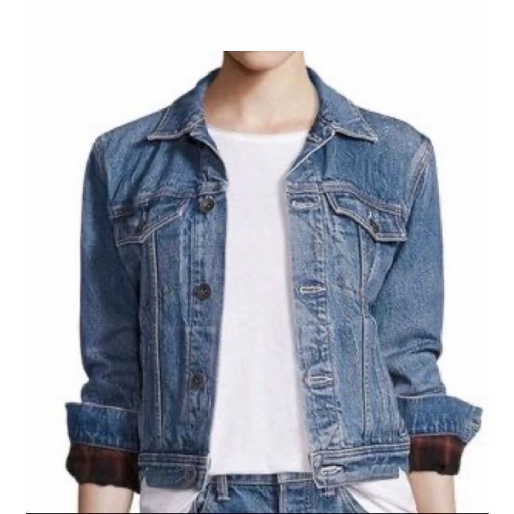 Helmut Lang Shrunken Trucker Denim Jacket with Flannel size Medium